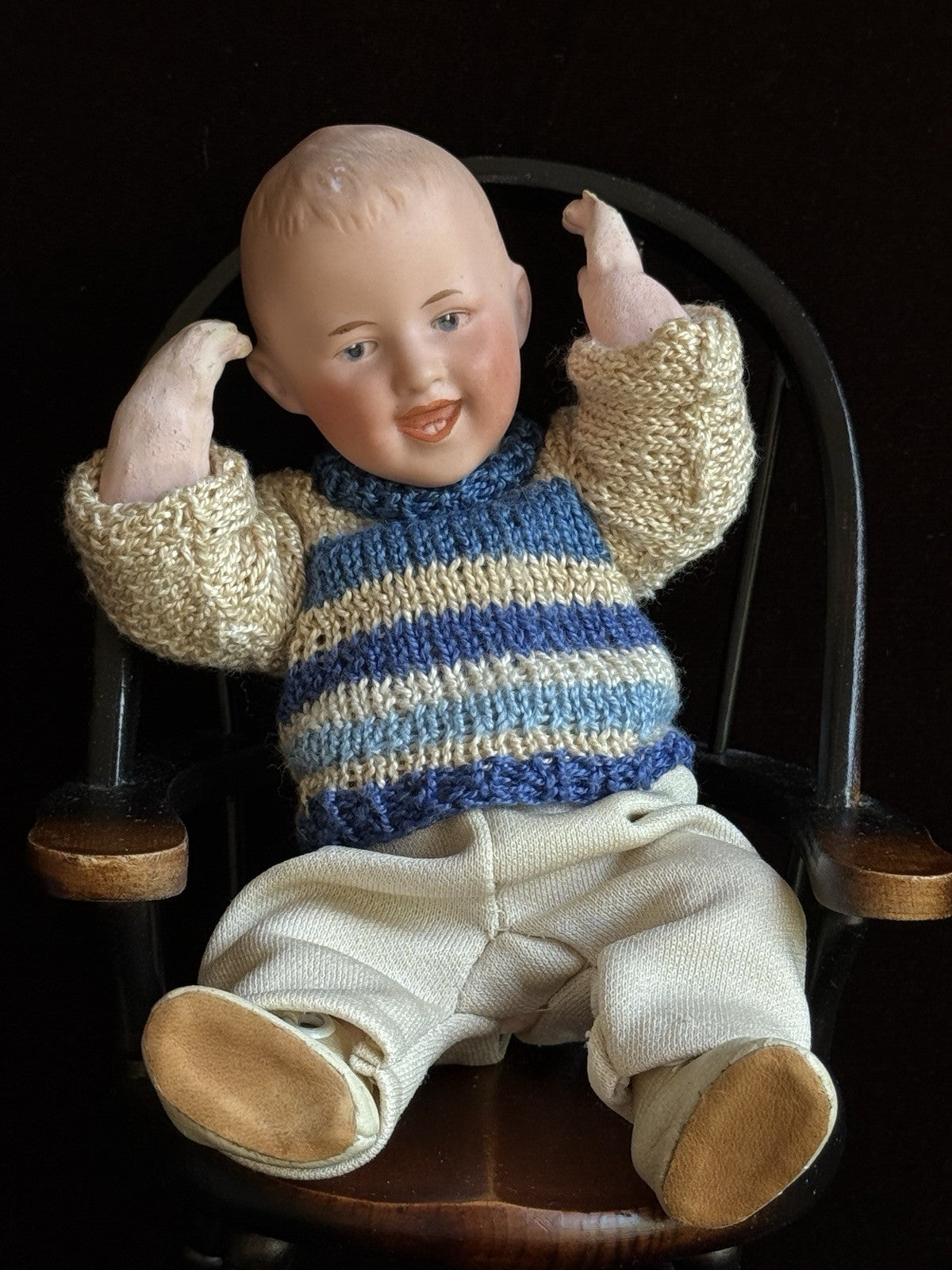 Antique German 8” Gebruder Heubach Bisque Head Character Baby Boy Doll