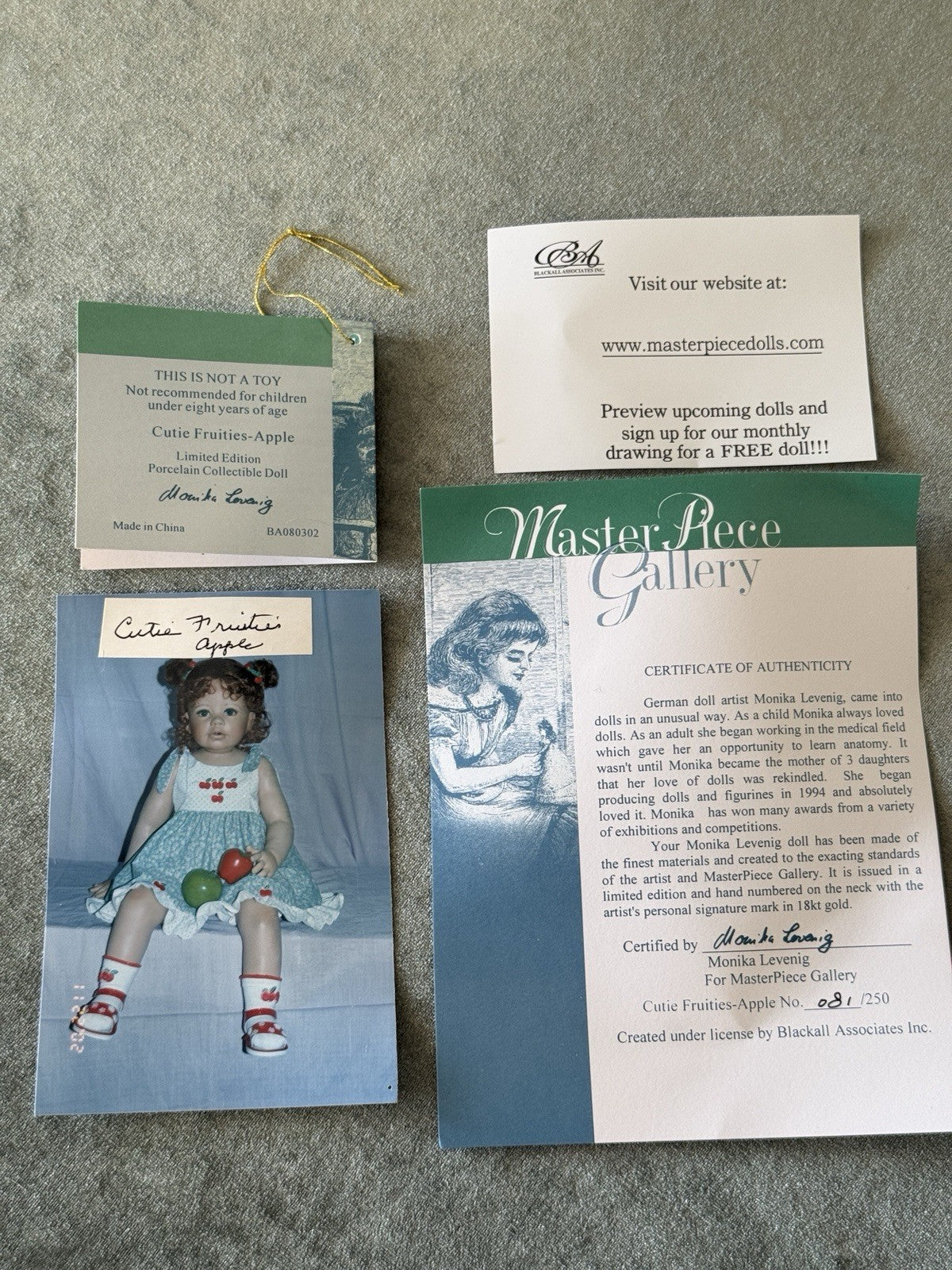 Porcelain 28” Doll “Cutie Fruities-Apple” by Monika Levenig LE 250 Tag/COA