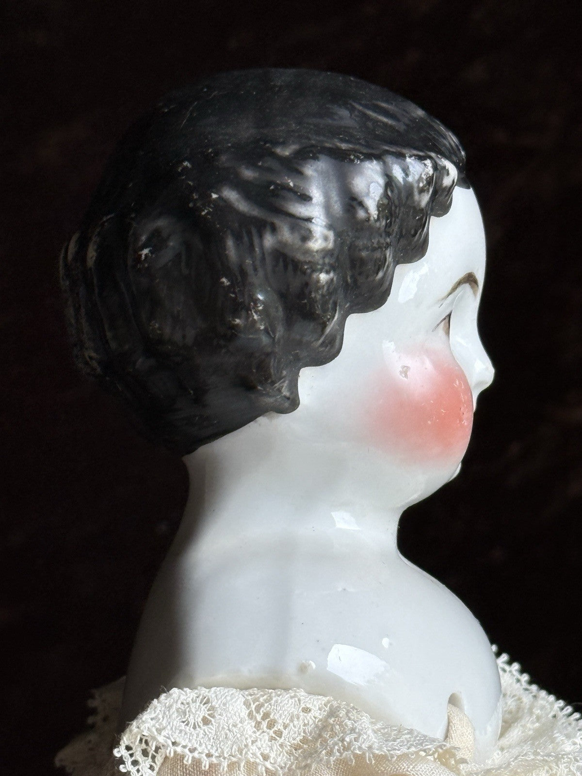 Antique German 14” Flat Top China Head Fashion Doll with Brown Eyes