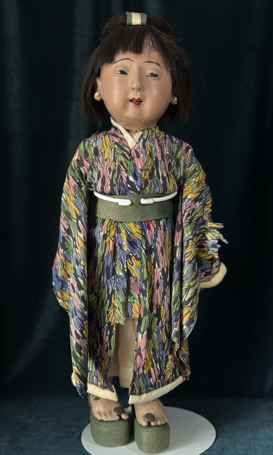 Antique Japanese Large 23” Ichimatsu Gofun Oriental Doll Open Mouth With Teeth