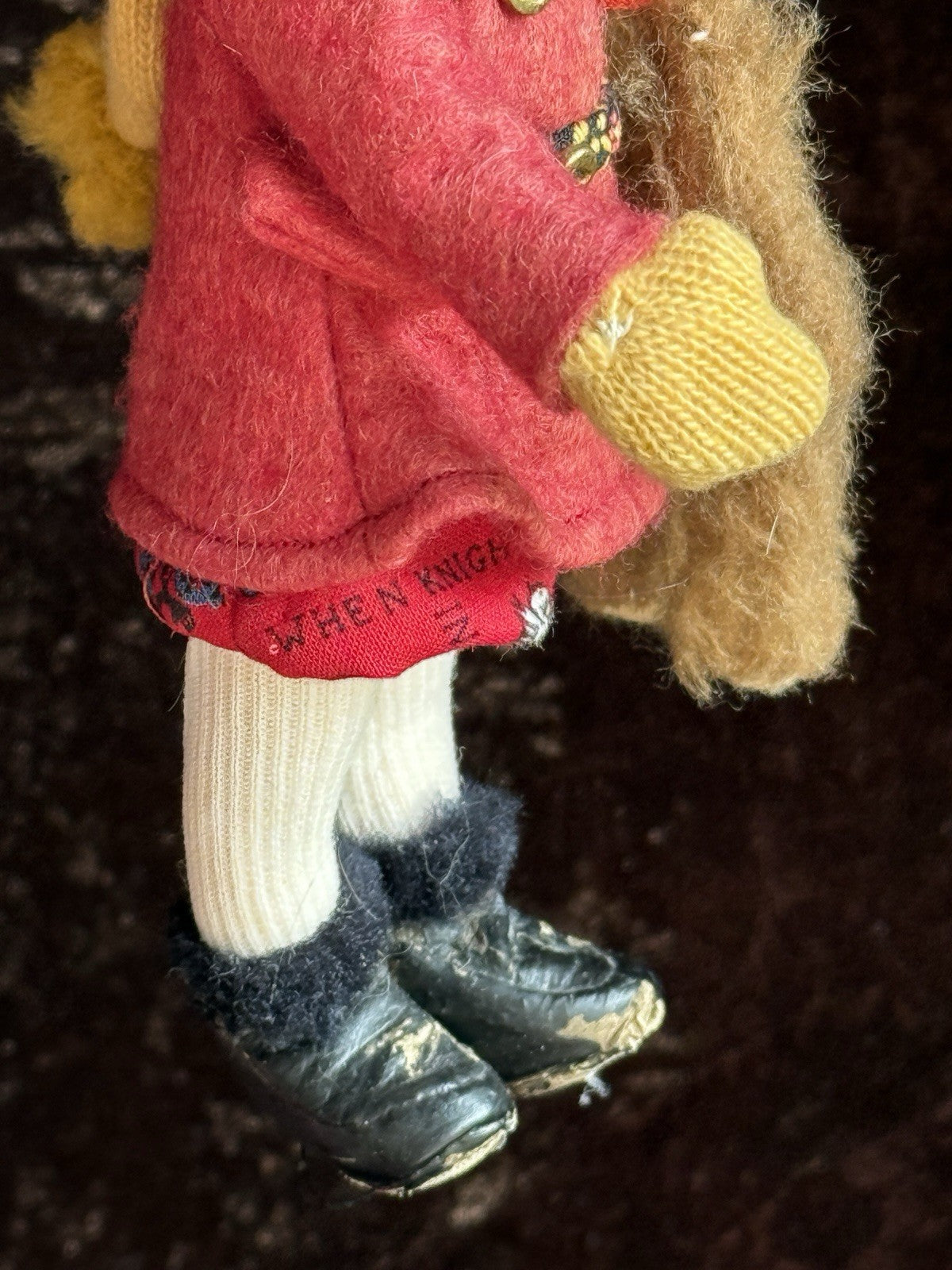 Miniature 8” Handmade Felt Cloth Doll with Teddy Bear
