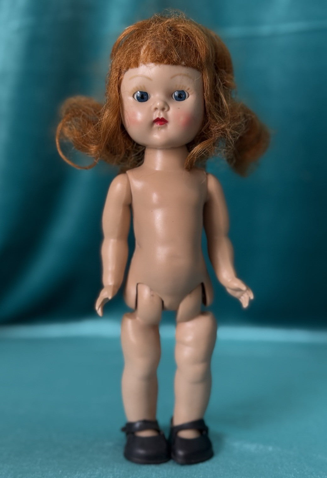 Vintage 1950’s Vogue Hard Plastic SLW Ginny Doll Green Fur Trimmed Coat Outfit