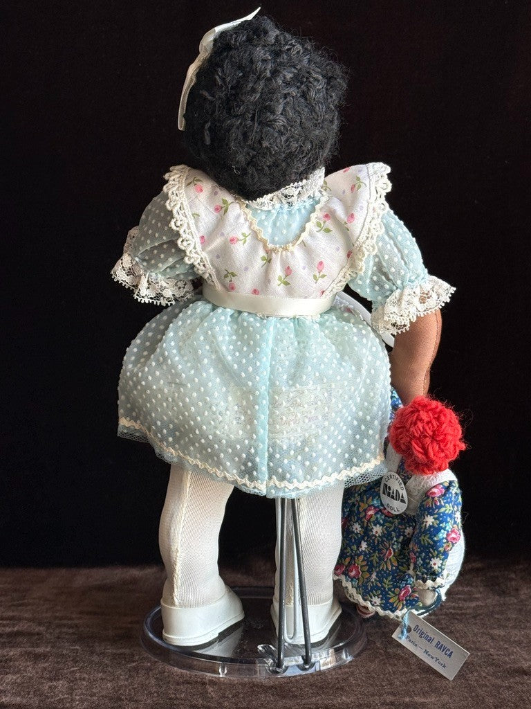 Vintage 11" Frances Ravca African American Artist Cloth Doll with Raggedy + Tag
