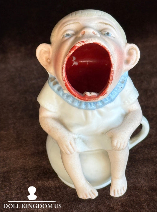 Antique/Vintage Bisque Ashtray Or Toothpick Holder Wide Mouth Baby 3” Figurine