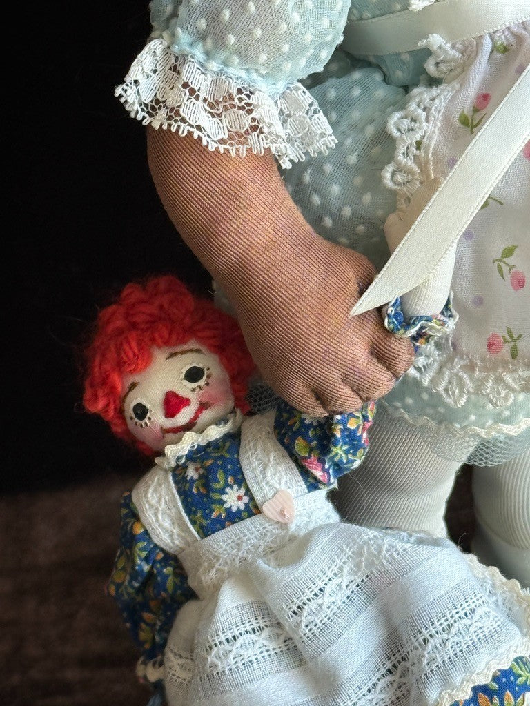 Vintage 11" Frances Ravca African American Artist Cloth Doll with Raggedy + Tag