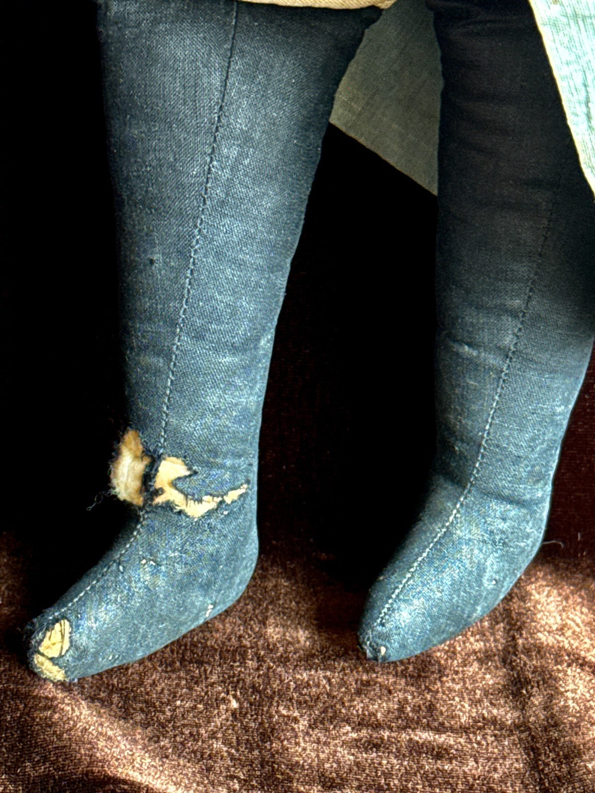 Antique American Moravian Style 16" Primitive Folk Art Cloth Rug Portrait Doll