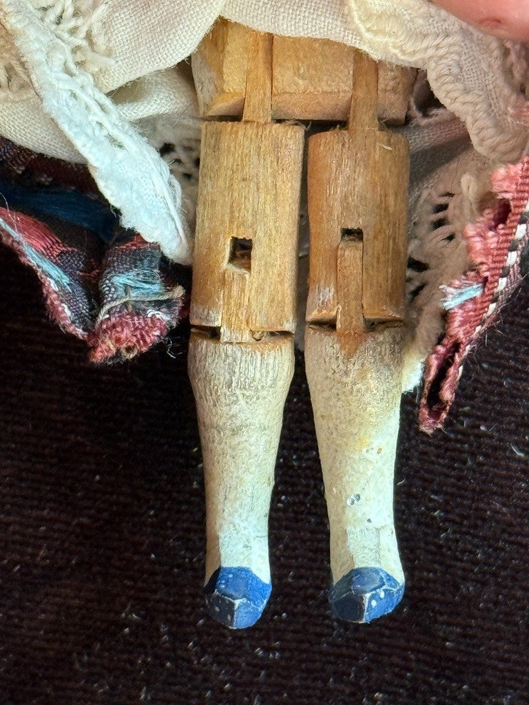 Rare Antique German 3” Grodnertal Peg Wooden Dollhouse Doll with Bun