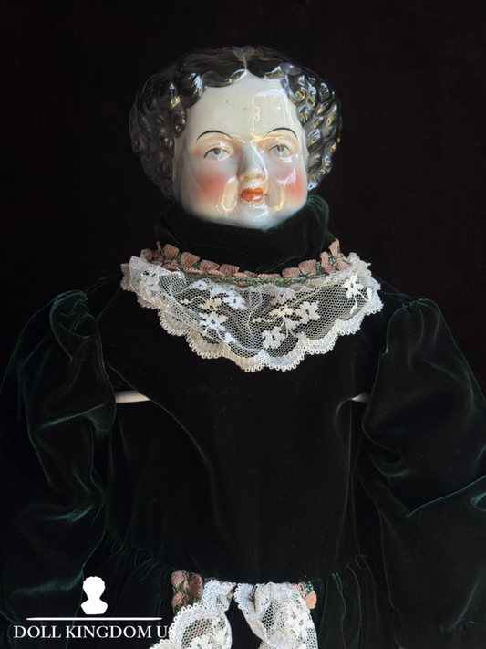 Large Vintage 28” Flat Top Brunette China Head Doll Made in Japan