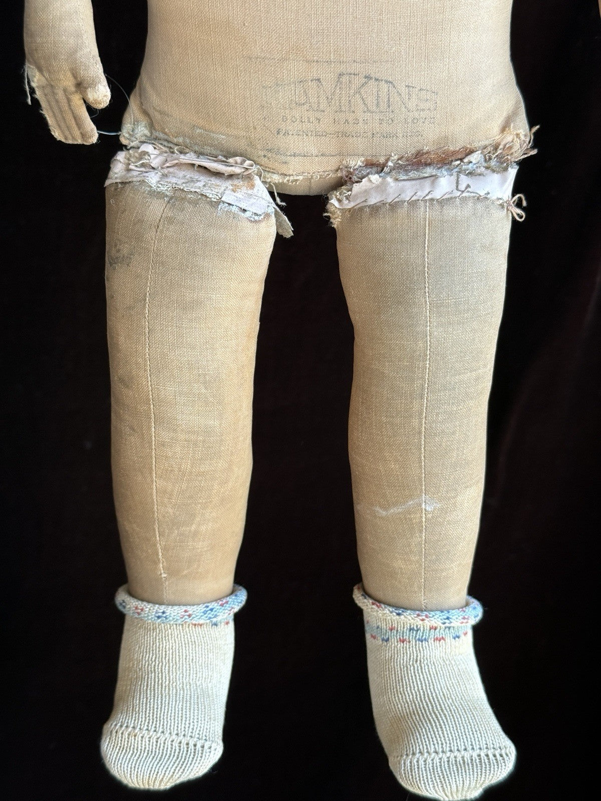 Antique American 18.5” Kamkins Cloth Oil Painted Doll