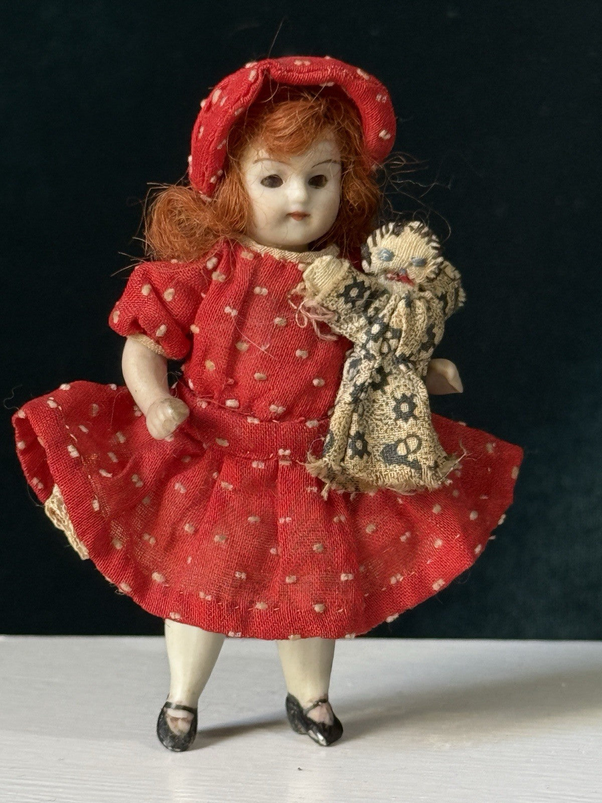 Antique German 3.5” All Bisque Mignonette Dollhouse Doll