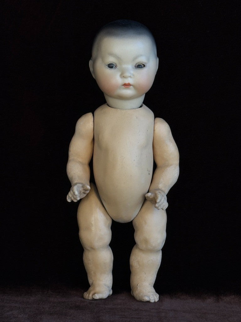 Antique German 8.75” Armand Marseille Oriental Bisque Head Asian Toddler Doll