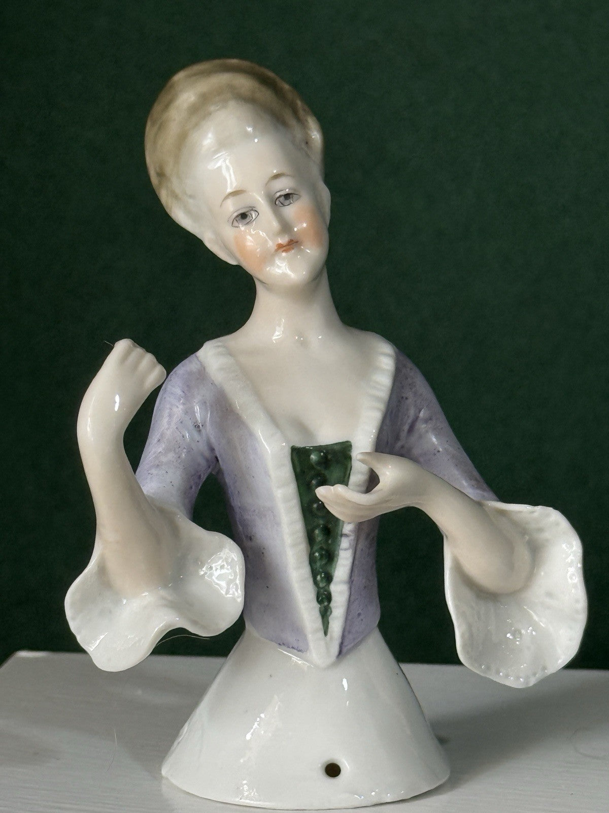 Antique German Porcelain Volkstedt Rudolstadt 3 3/4” Half Doll Pin Cushion