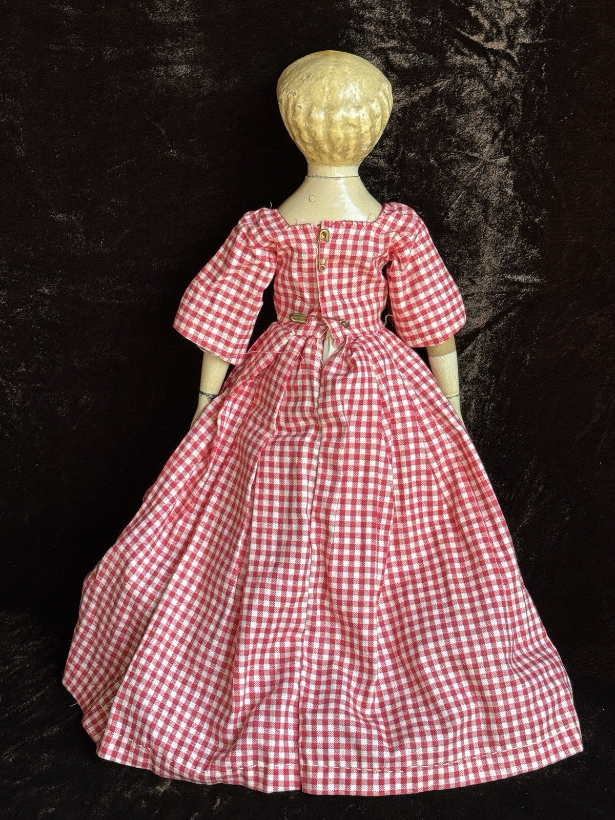 Antique American Mason & Taylor 11.5” Papier Mache Wood Metal Doll