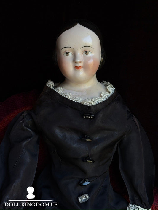 Large Antique German 25” Covered Wagon China Head Doll with Brown Eyes