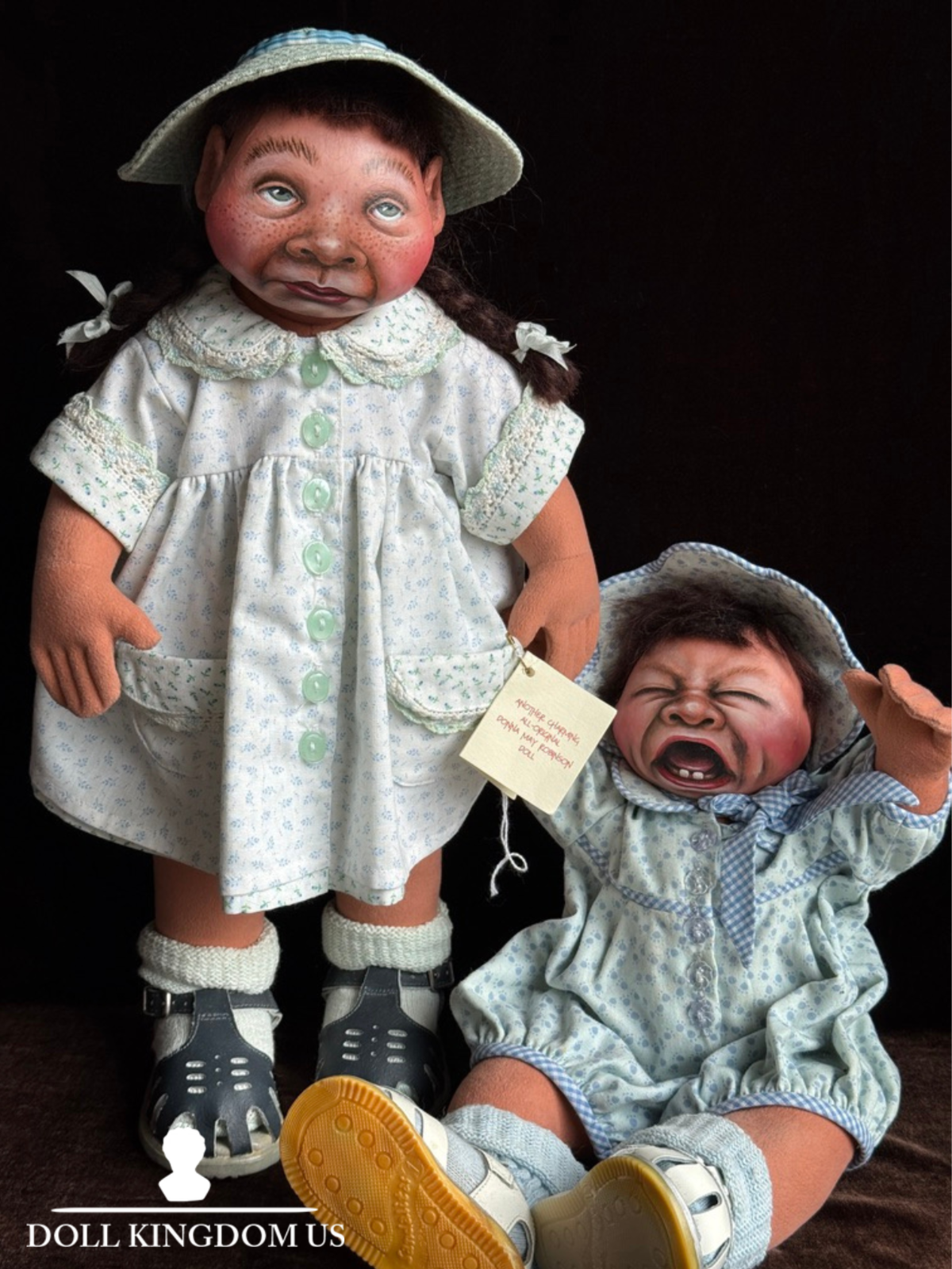 2 OOAK NIADA Artist Donna May Robinson Cloth Oil Painted Sisters Character Dolls