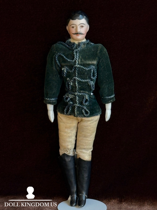 Antique German 7” Bisque Miniature Dollhouse Male Mustache Gentleman Doll