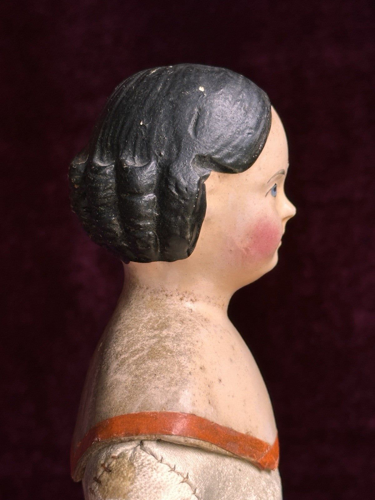Large Antique German 15.5” Papier Mache Milliner’s Model Covered Wagon Doll