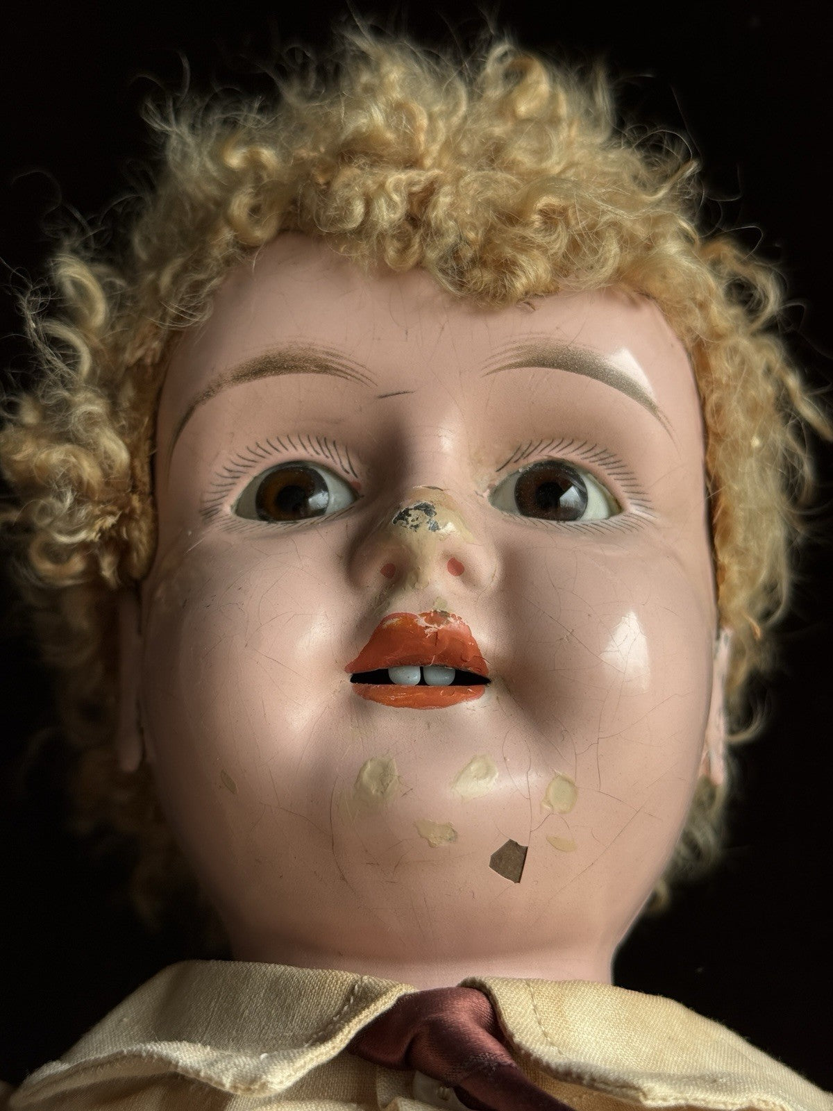 Large Antique German 25” Minerva Metal Tin Head Boy Doll