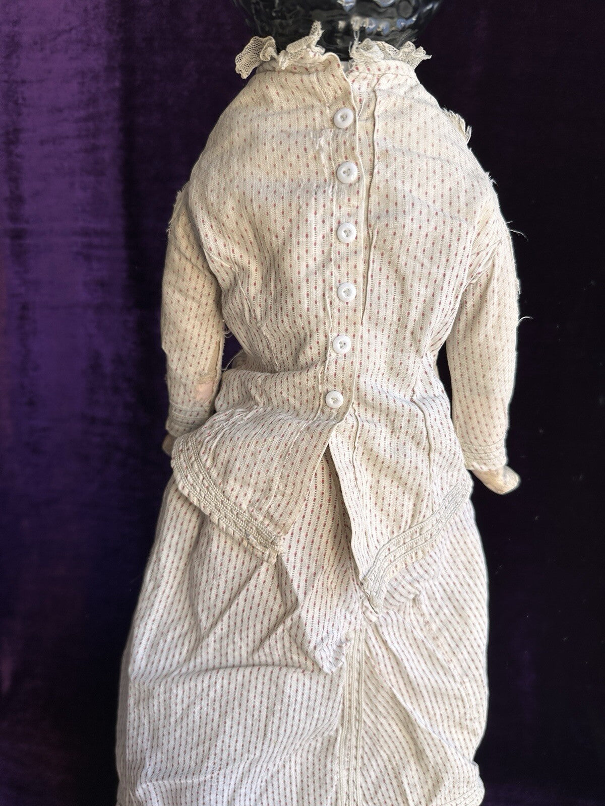 Large Antique German 26” Exposed Ears Curly Hair China Shoulder Head Doll