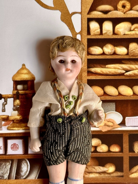 Antique German 3.75” Dollhouse All Bisque Hertwig Mignonette Doll