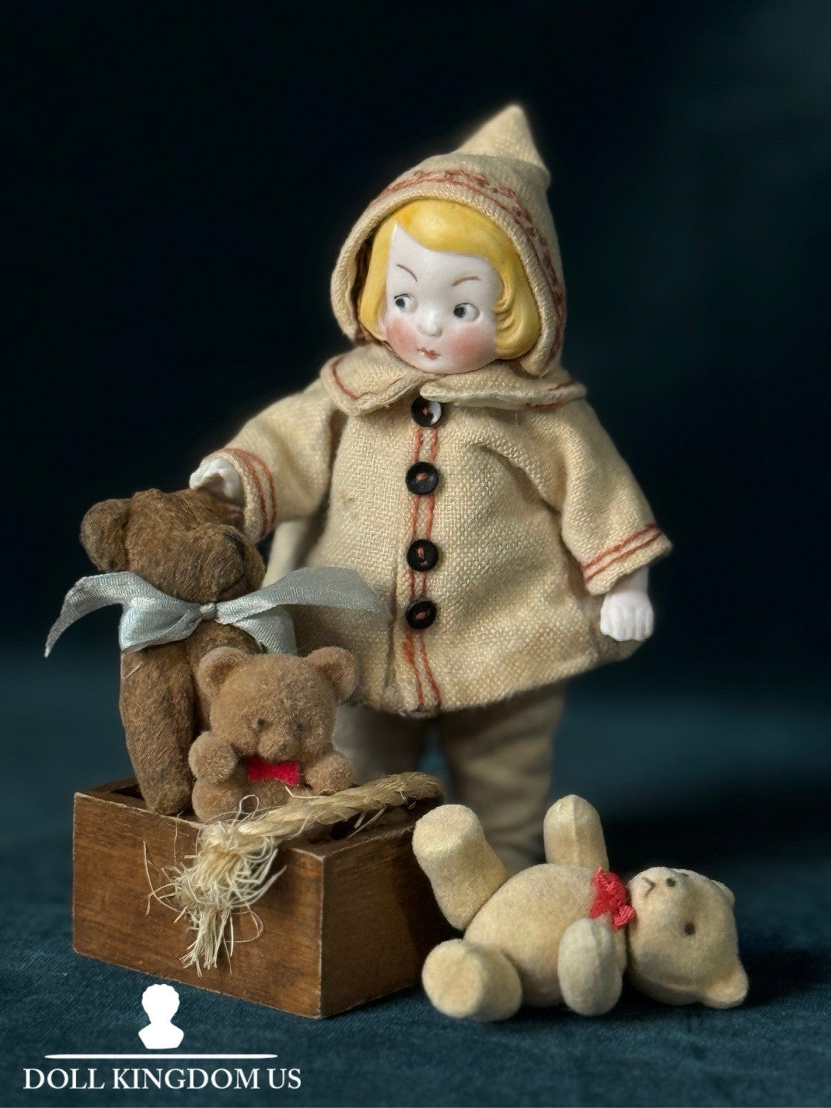 Antique German All Bisque Hertwig (?) Googly Type 4 1/4” Character Doll