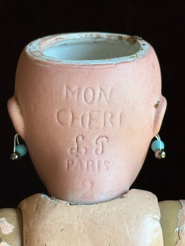Antique French 11.5” Leon Prieur Mon Cheri Bleuette-size Bisque Head Doll