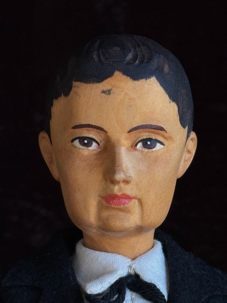 Rare Vintage 10” Swiss Huggler Wood Carved Jointed Boy Doll