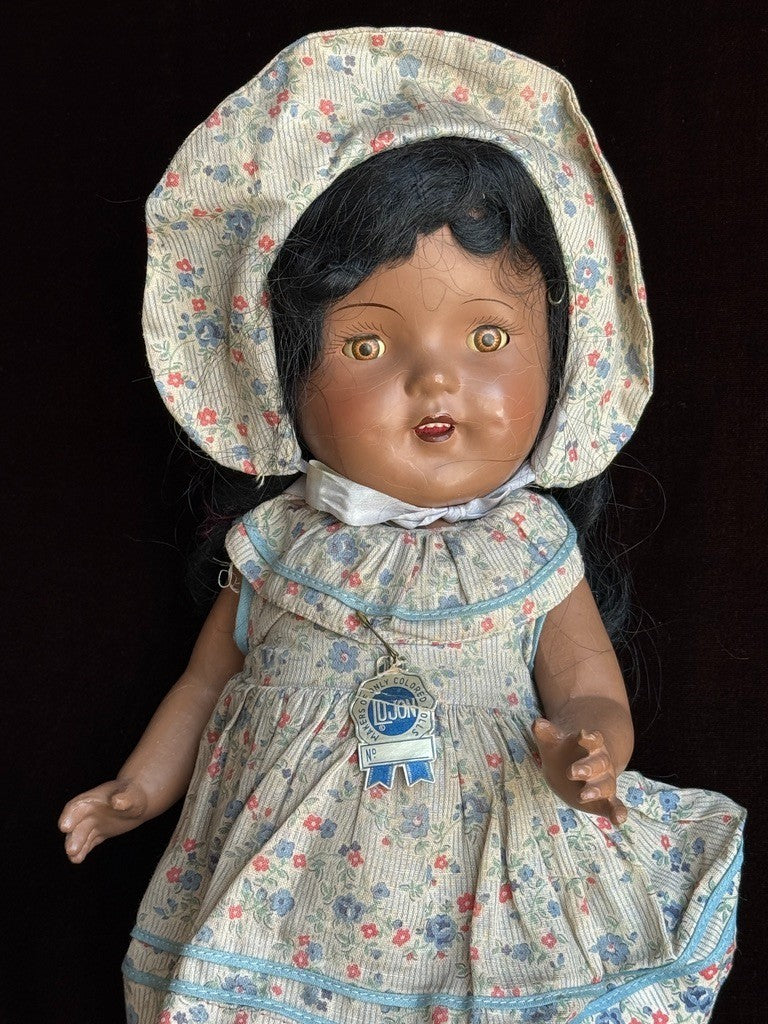 Rare Vintage American 18" Lu Jon Composition Dark Complexion Doll with Tag