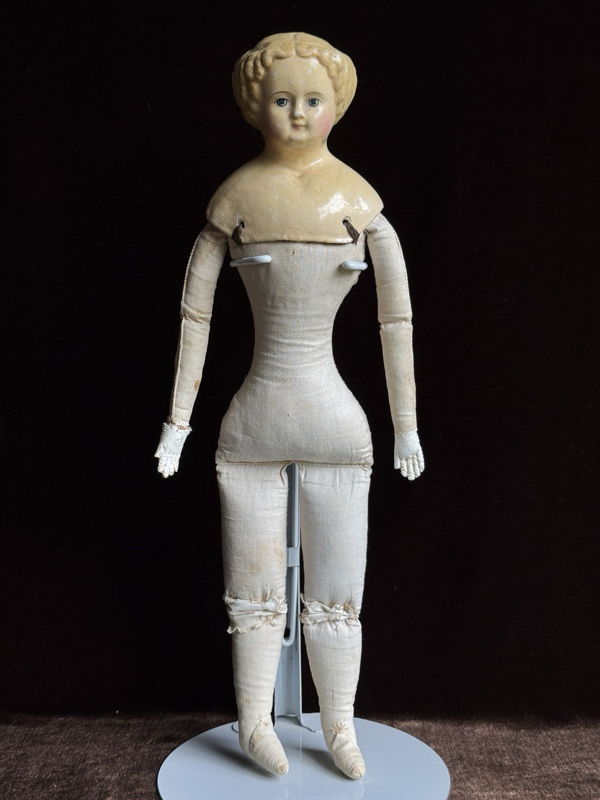 Antique German 14” Müller & Strassburger Papier Mache Doll Original Label