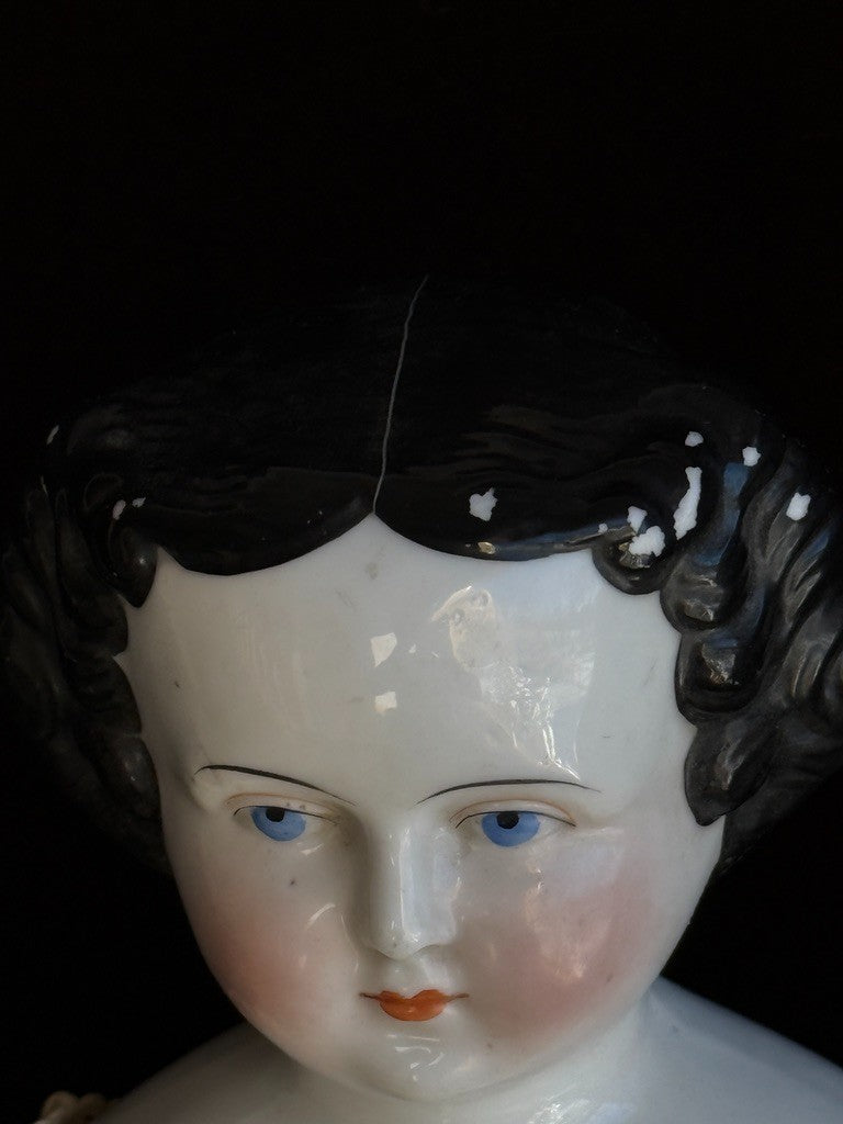 Antique German 20.5” Flat Top Highbrow China Shoulder Head Doll