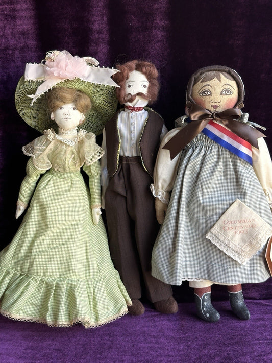 Lot of 3 Vintage Cloth Dolls Rappahannock Rags and Sharon Lee