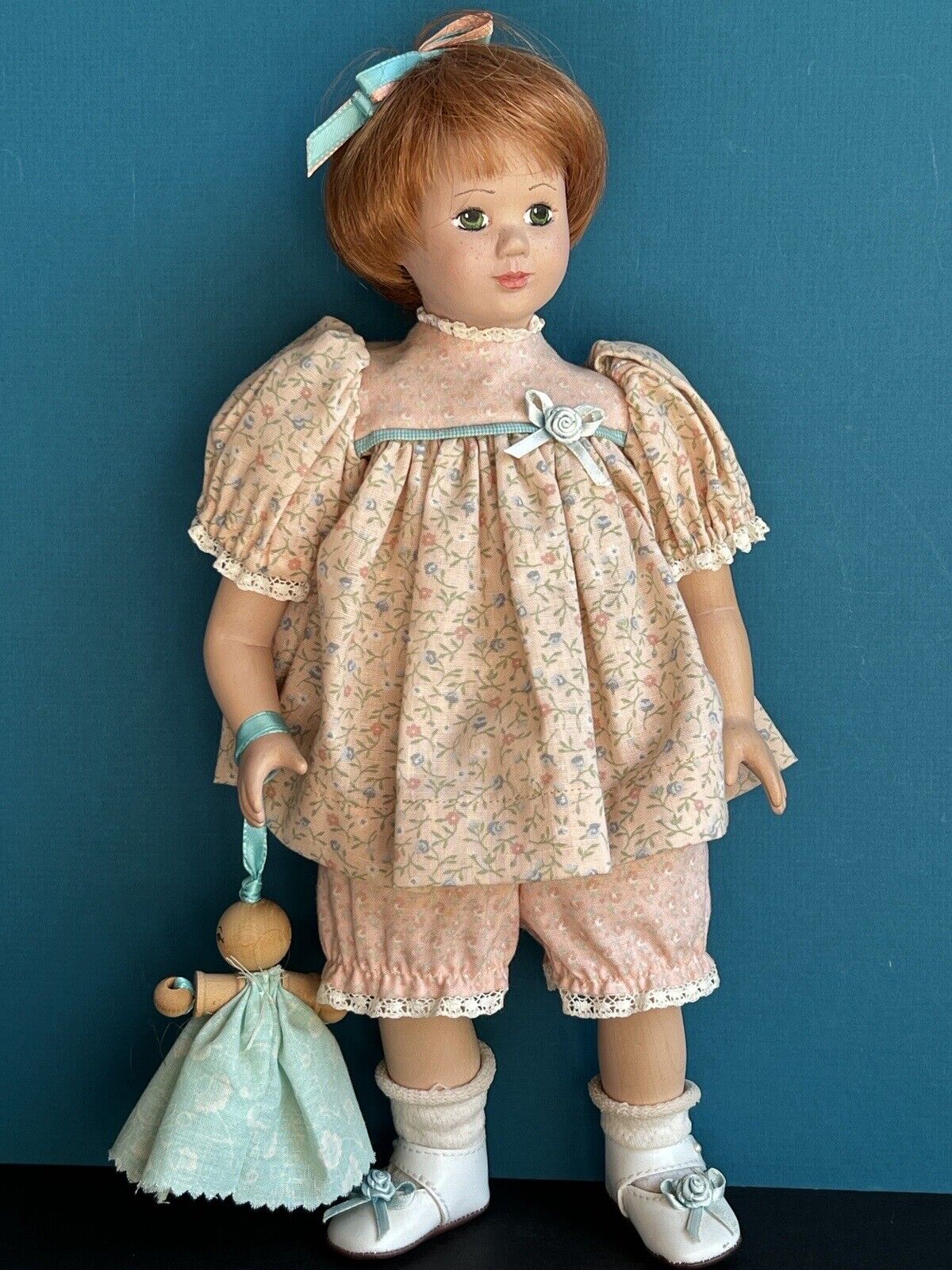 Collectible Signed 12” Wooden Carved Painted Doll by Janci Dolls
