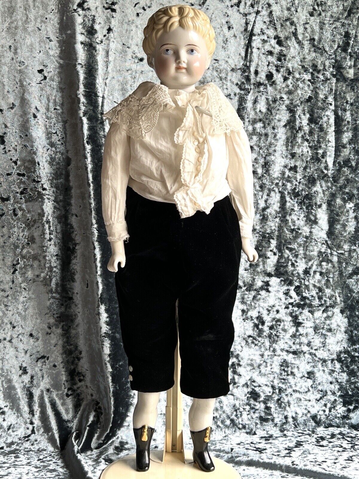 Large Antique German 26” Exposed Ears China Shoulder Head Boy Doll