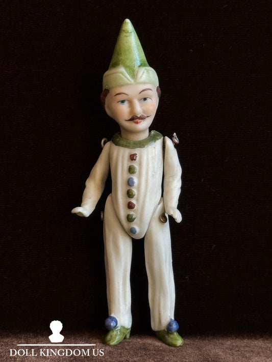 Antique German Miniature 4.25” All Bisque Jester Doll