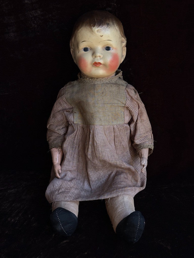 Early Antique American 18" Composition Head Straw Filled Doll