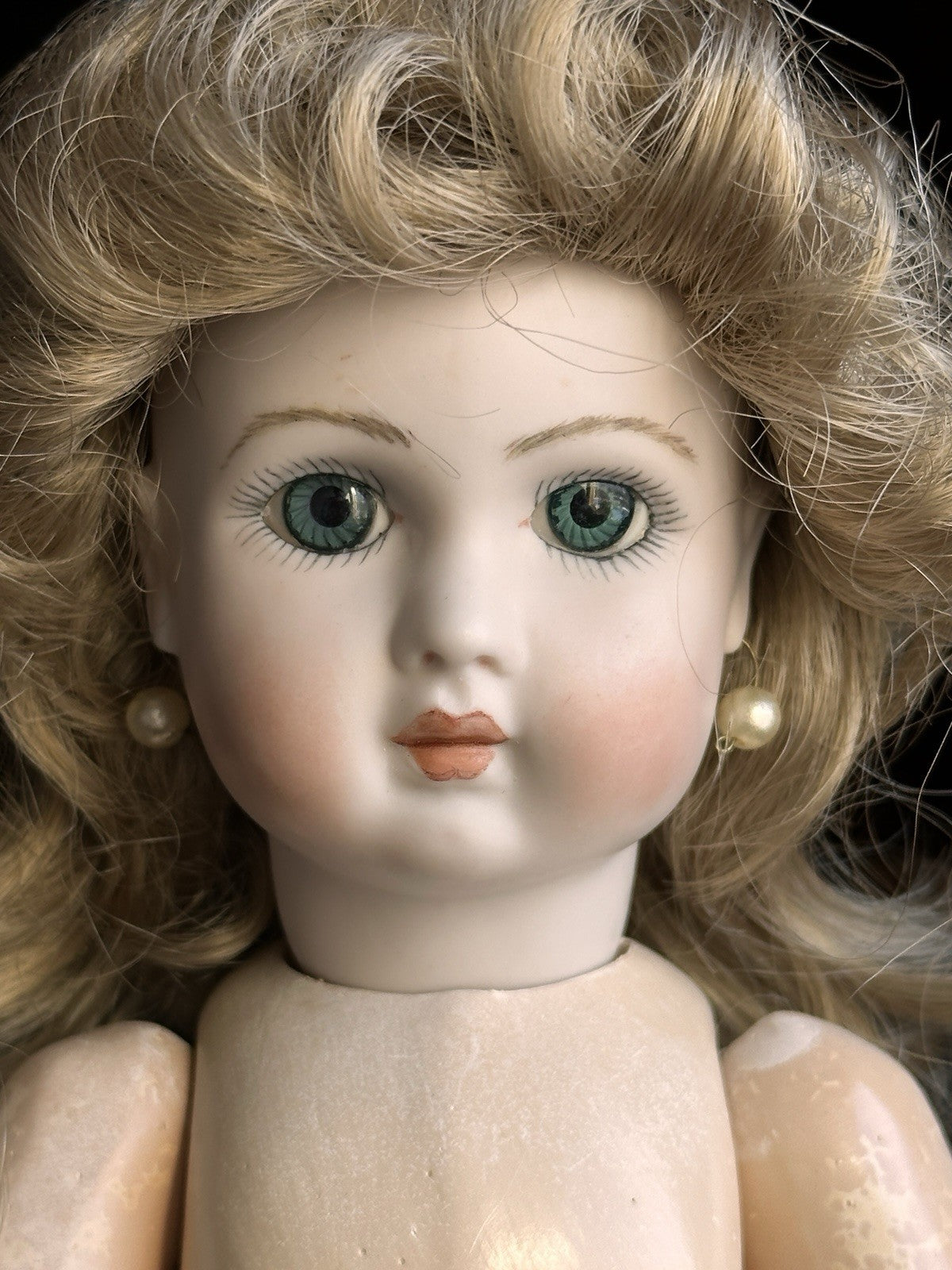 Vintage 12.5” Porcelain Comp Reproduction of Antique French Andre Thuillier Doll