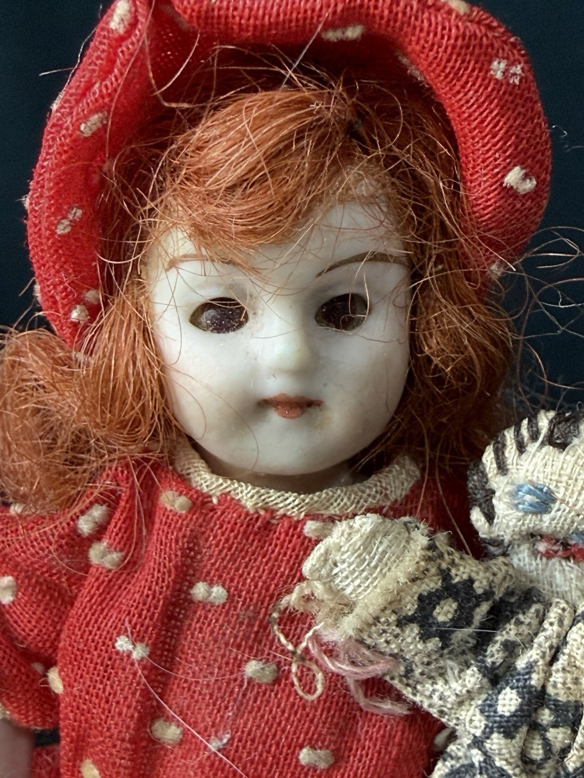 Antique German 3.5” All Bisque Mignonette Dollhouse Doll