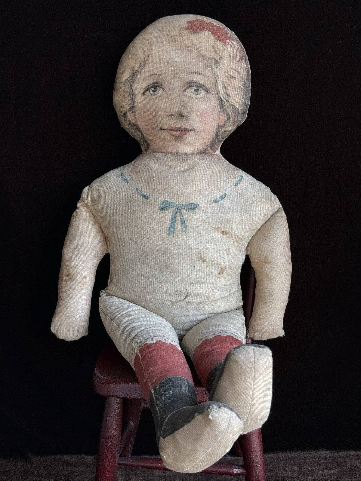 Antique Large 25” Art Fabric Mills Merrie Marie Lithograph Cloth Rag Doll