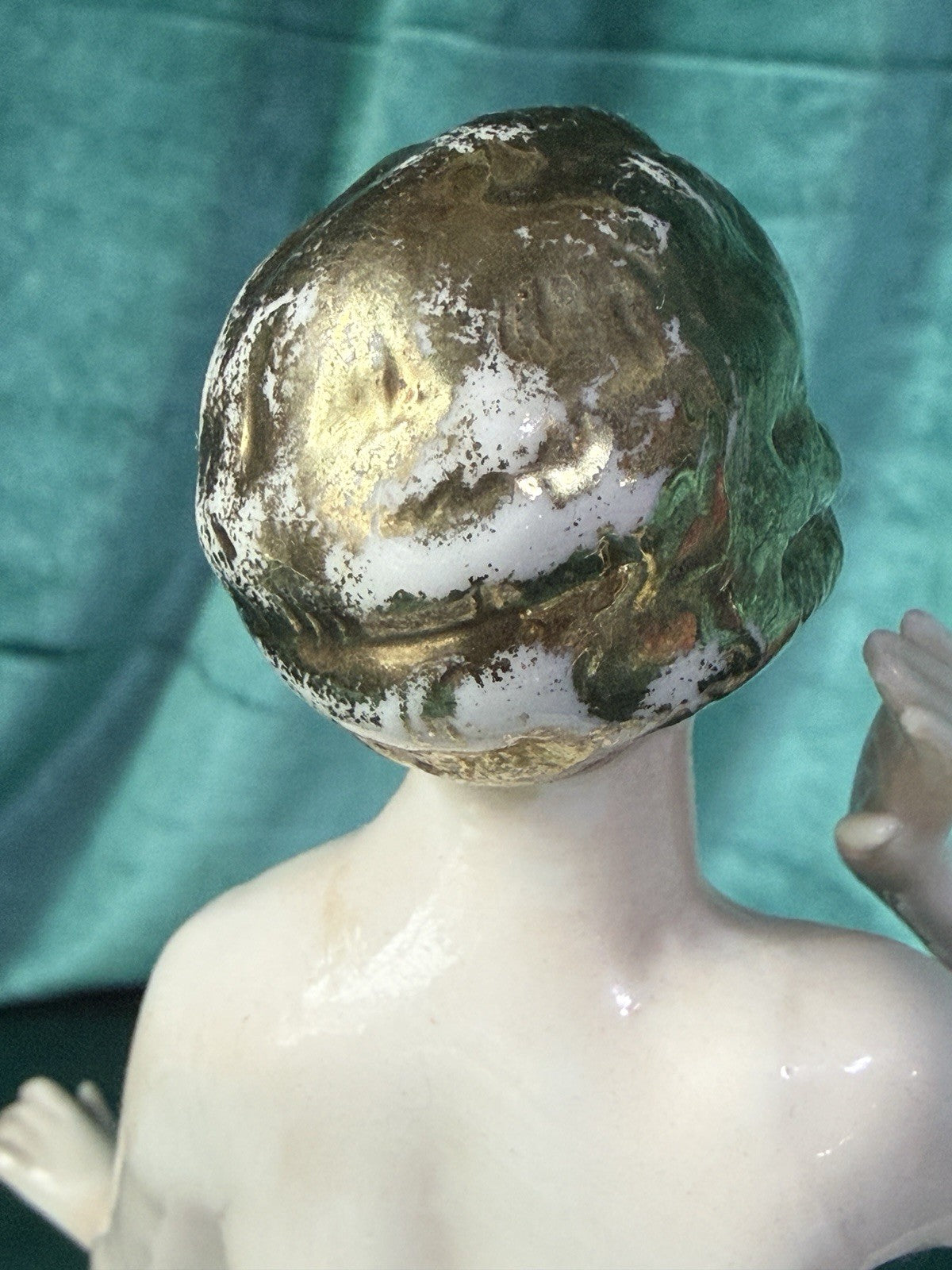 Rare Gold Hair Antique German Art Deco Flapper Pin Cushion Half 4 3/4” Doll