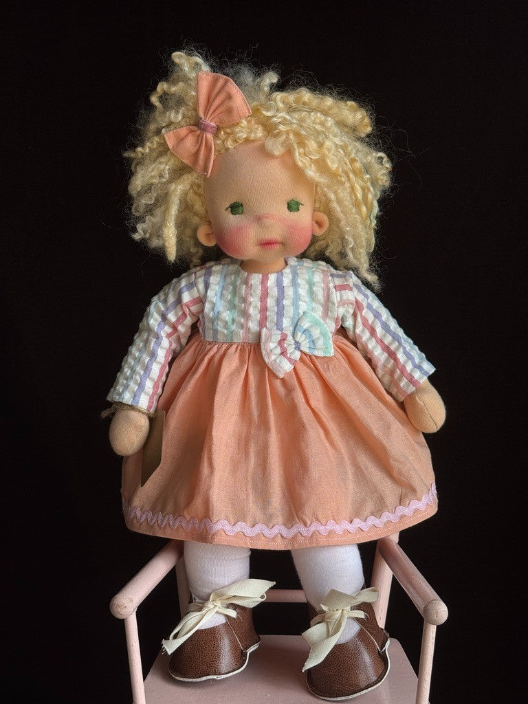 OOAK 14.5" British (?) Artist Judy’s Dolls Waldorf Style Cloth Doll with Tag