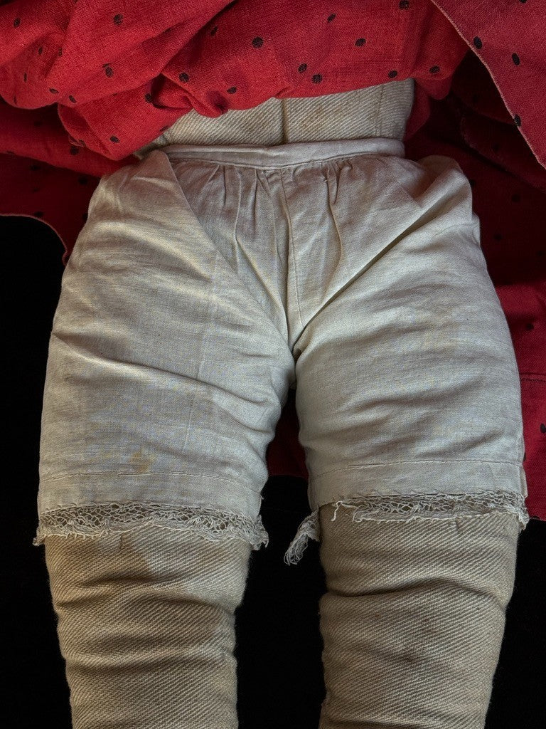 Antique American 21" Primitive Folk Art Cloth Rug Portrait Doll