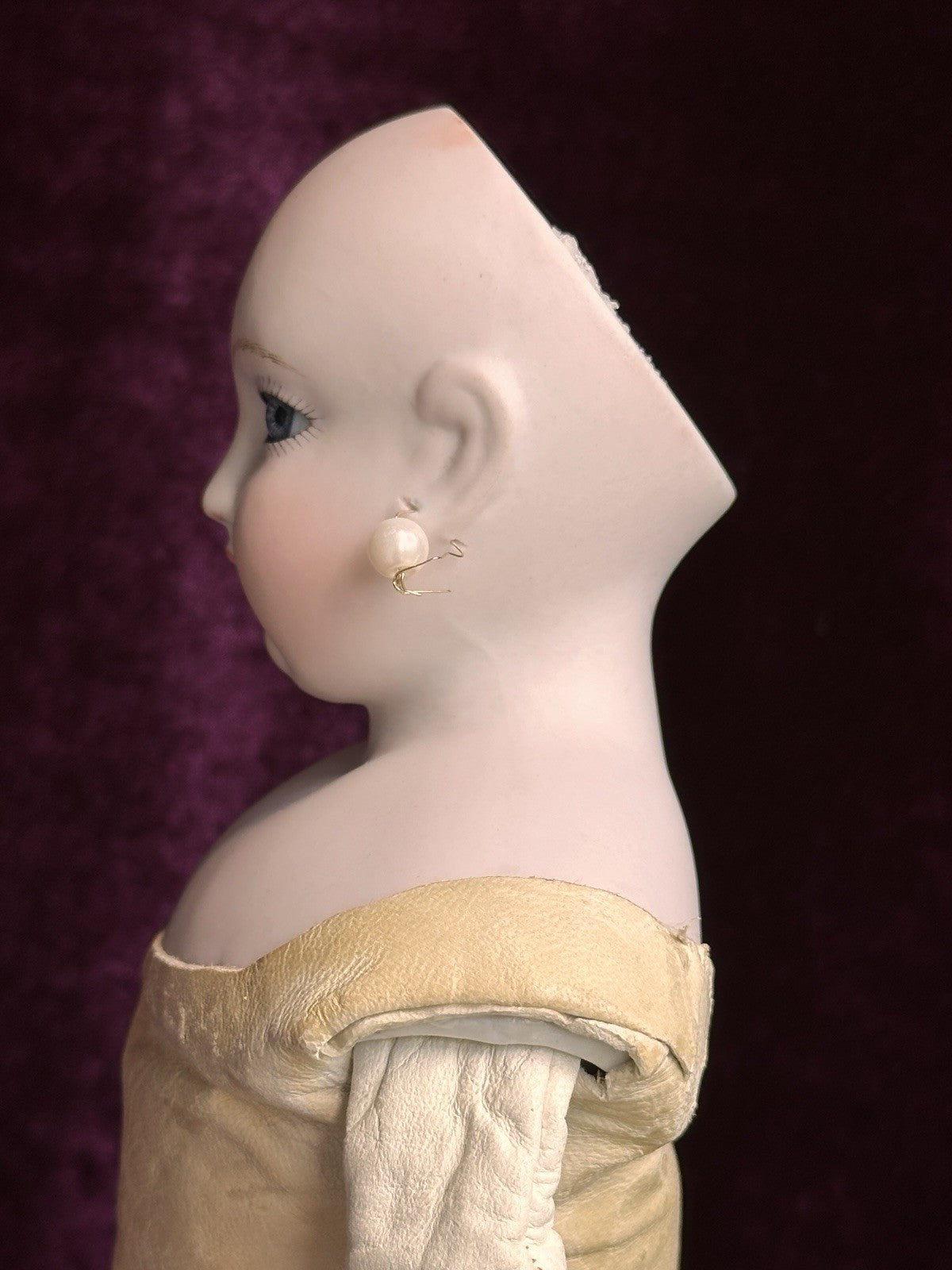 Vintage Porcelain 16” Reproduction Of Antique French Fashion Doll Leather Body