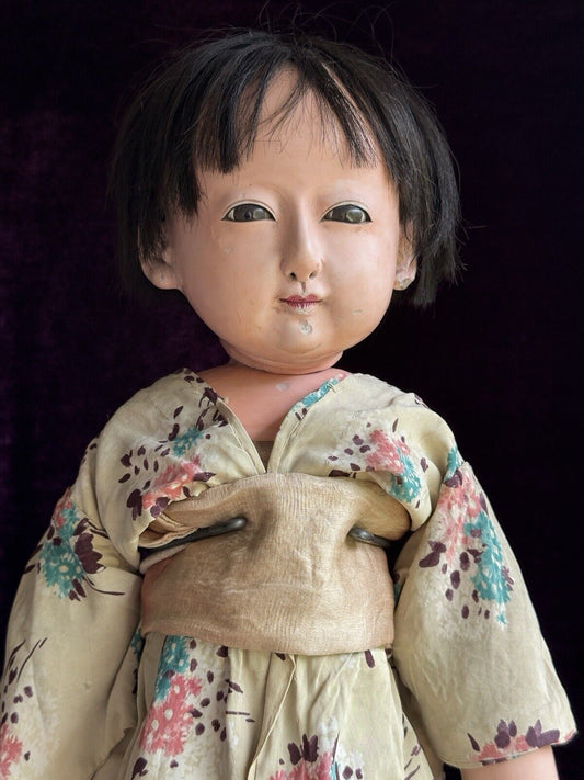 HUGE 30” Antique Japanese Ichimatsu/Ningyo (?) Gofun Doll in Kimono