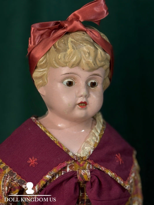 Large Antique German 24” Minerva Metal Tin Head Girl Doll