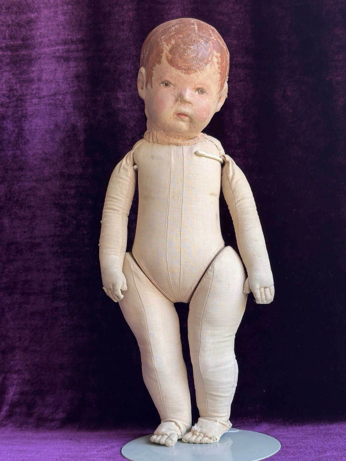 Early Antique German 16” Kathe Kruse Type I Cloth Rag Doll Wide Hips