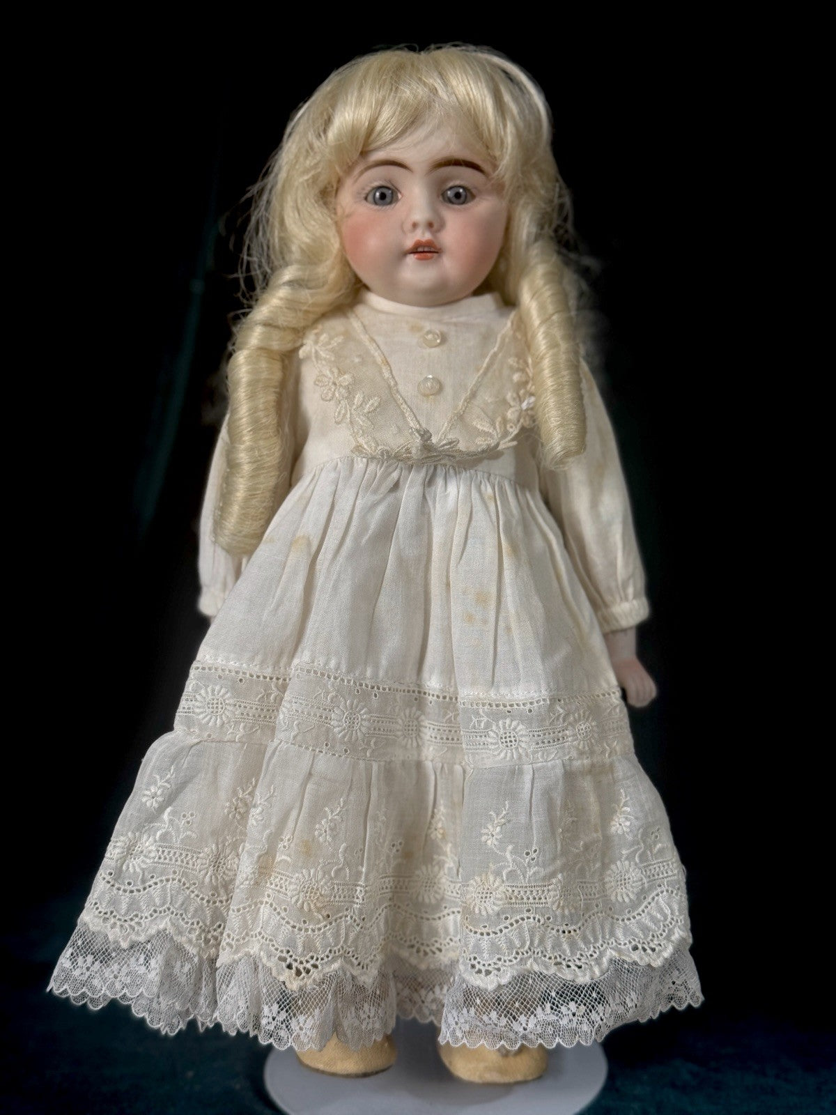 Antique German 12” Early Kestner Mold 143 Type Square Teeth Bisque Head Doll