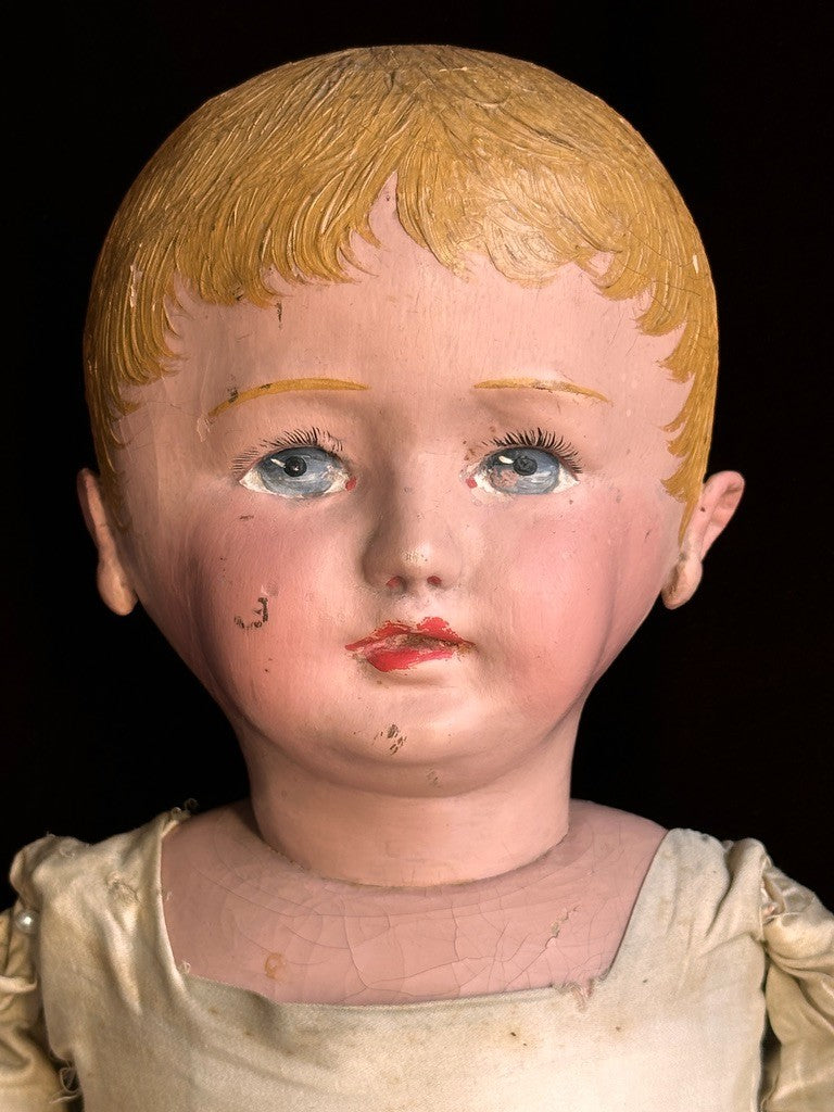 Huge Antique American Martha Chase 28" Oil Painted Cloth Toddler Doll