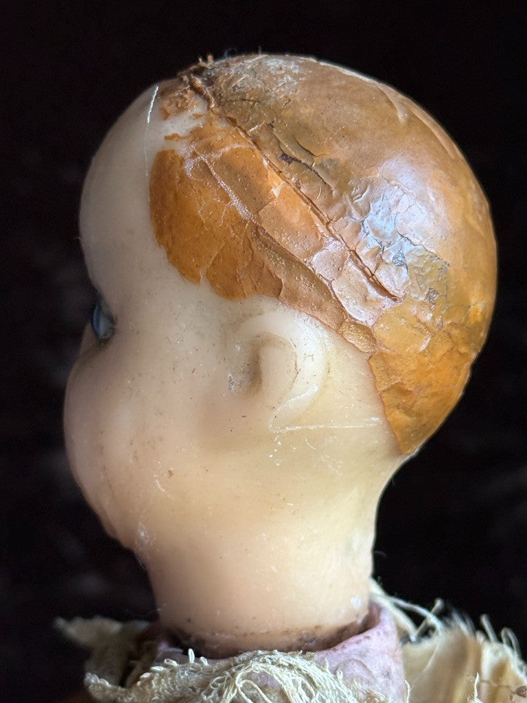 Rare Antique German 17” Mechanical Wax Doll Toy