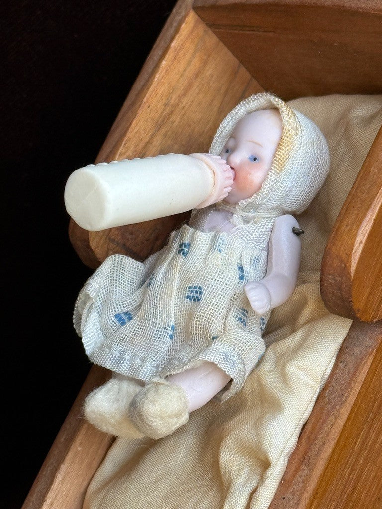 Antique German 2.5" Hertwig Miniature All Bisque Baby Doll with Open Mouth