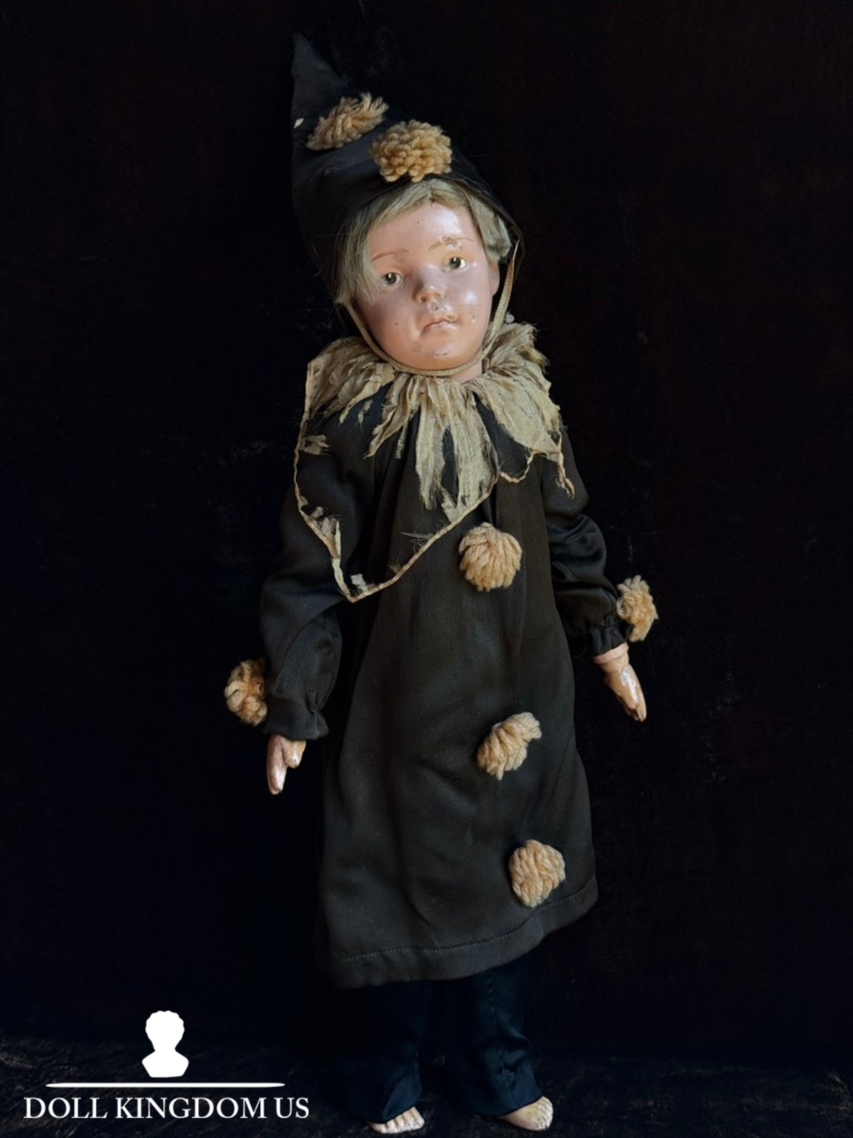 Large Antique American 21” Schoenhut Wooden Jointed Pouty Pierrot Boy Doll